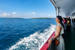 Passenger watching the Andaman islands from the ferry deck